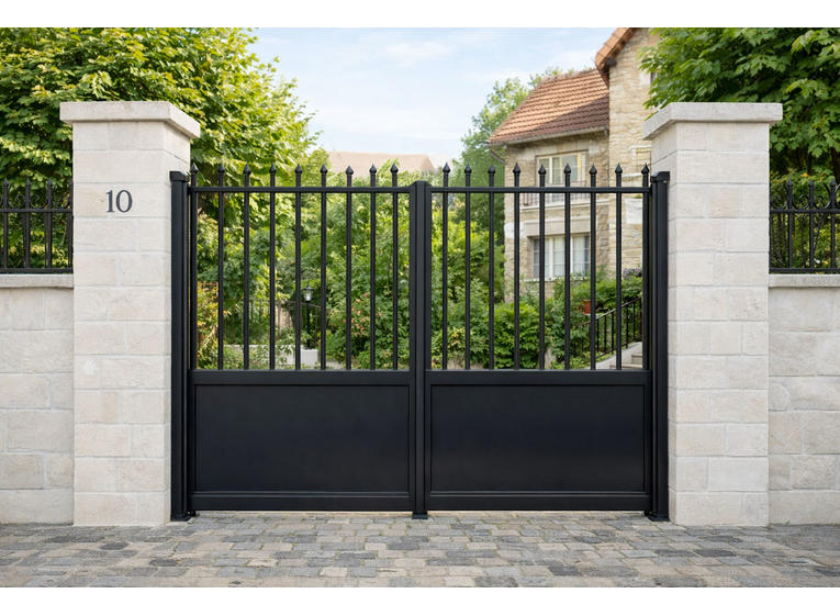 Portail battant aluminium personnalis&eacute; pour entr&eacute;e de propri&eacute;t&eacute;
