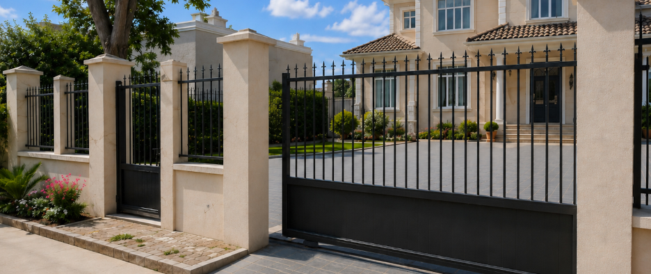 Portail coulissant aluminium traditionnel avec finition soignée