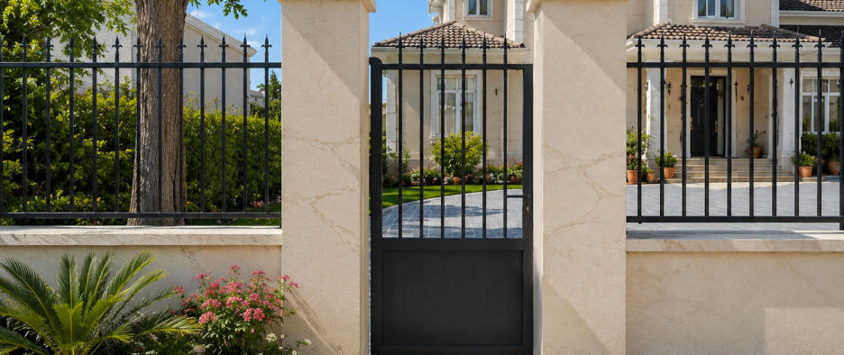 Portillon aluminium de style traditionnel assorti au portail