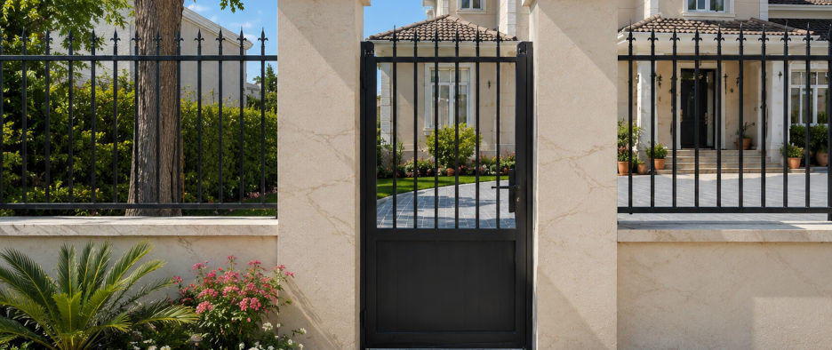 Portillon aluminium de style traditionnel assorti au portail