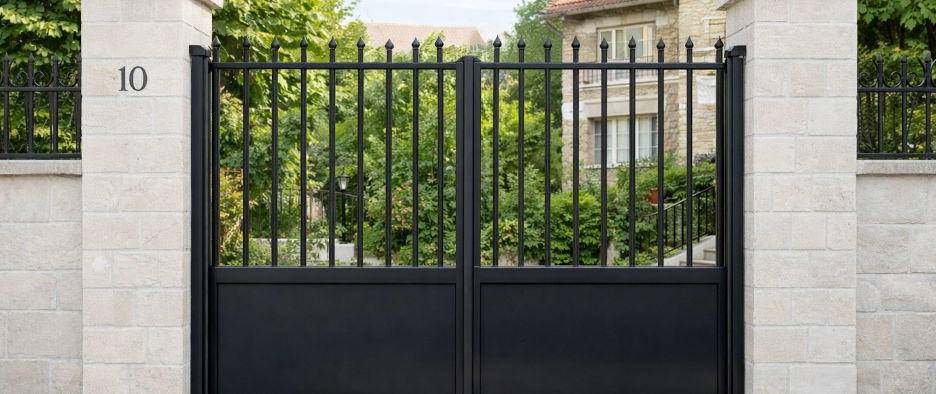 Portail battant aluminium de style traditionnel avec barreaux décoratifs
