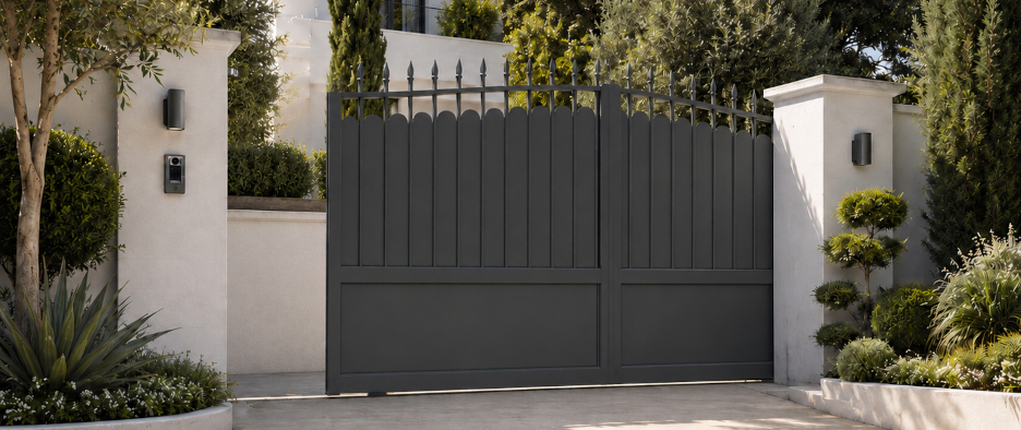 portail coulissant traditionnel avec festonnage aluminium occultant